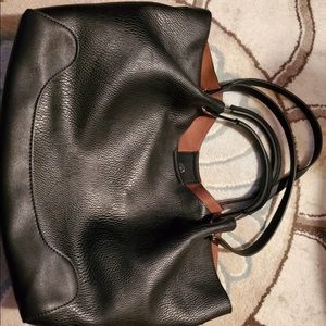 Black leather handbag